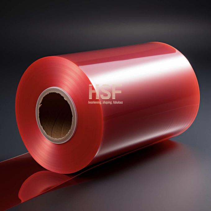 80Î¼m Red Mono Oriented Polypropylene Film sample showing vibrant red translucent appearance