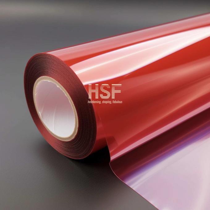 85Î¼m Translucent Red MOPP Release Film sample showing material texture and color
